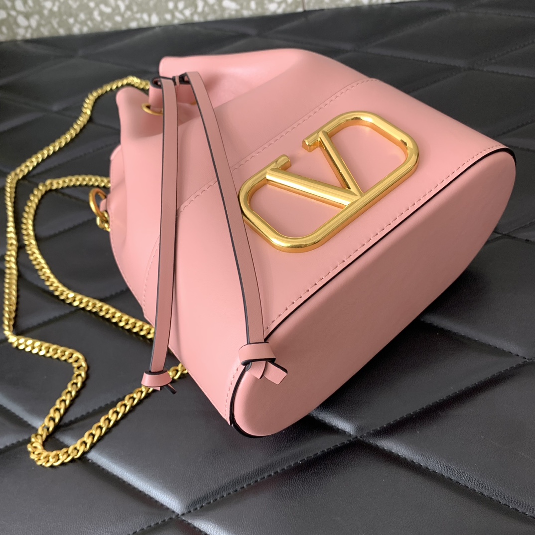 Valentino Garavani VLogo Signature Mini Bucket Bag in Pink Nappa Leather 